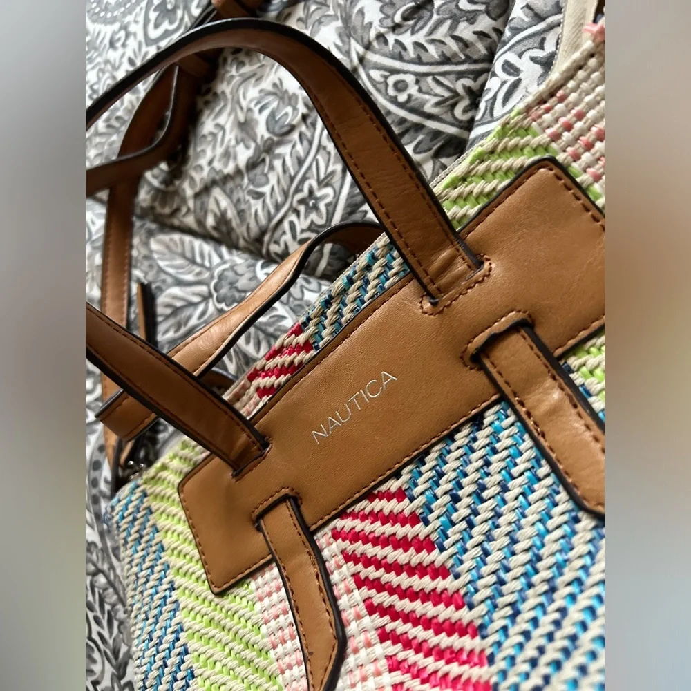 Nautica Embroidered Straw Crossbody Bag Multicolor Women’s Purse - Picture 3 of 6